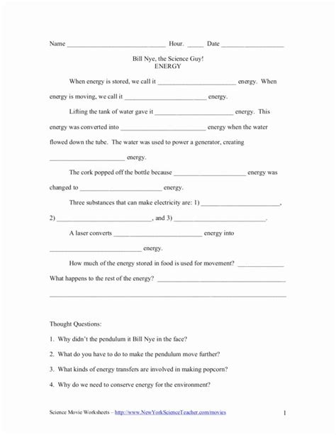 48 Bill Nye Energy Worksheet