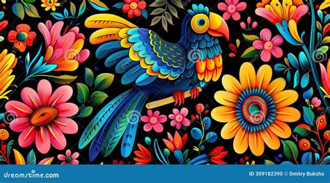 Illustration Of A Cartoon Traditional Folk Art Colored Mexican Parrot