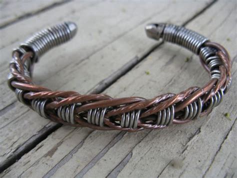 Men S Wire Woven Cuff Stainless Steel And Copper Hand Bent Wire