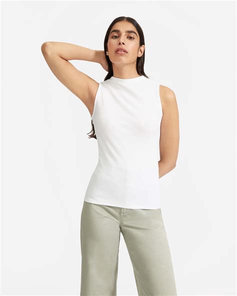 The Pima Micro Rib Funnel Neck Tank White Everlane