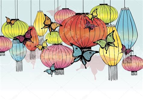 Цветной китайский фонарь: векторное изображение © nglyeyee | Рисунок ...