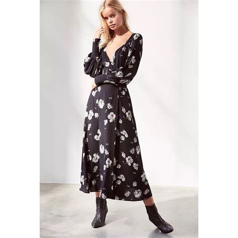 Free People So Sweetly Midi Dress Black Floral Size S Gem