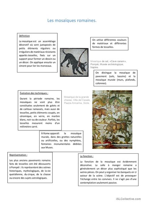 Fiche de théorie sur les mosaïques r Français FLE fiches pedagogiques