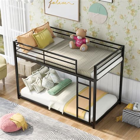 Twin Over Twin Metal Bunk Bed Low Bunk Bed With Ladder Bed Bath And Beyond 37569294