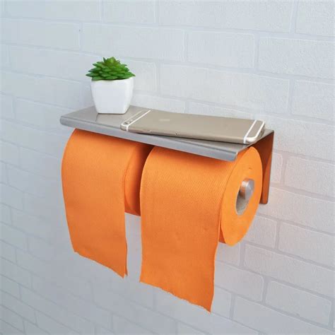 Wall Mount Brushed Stainless Steel Double Roll Toilet Paper Holder