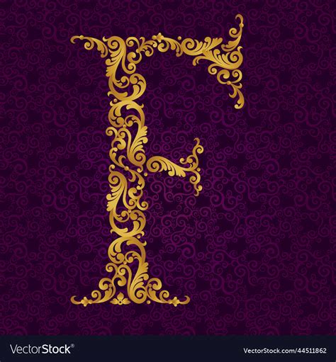 Gold font type letter f uppercase Royalty Free Vector Image