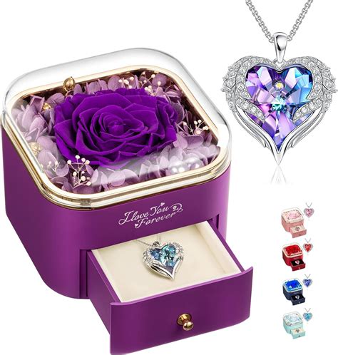 Amazon Newnove Preserved Purple Real Rose With Purple Necklace