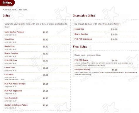 Menu At Nando S Bbq North Vancouver Lonsdale Avenue