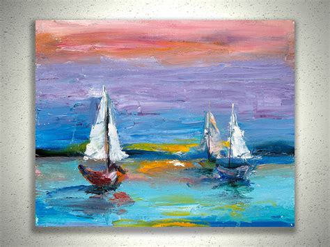 Segelboot Gem Lde Rosa Sonnenuntergang Yacht Kunst Angelboot Etsy