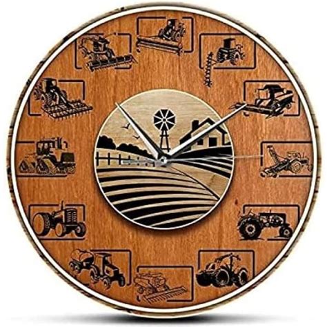 Horloges Murales Vintage Tracteur De Ferme Texture Du Bois Impression