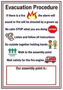 Poster Sign Fire Evacuation Procedure Educational Children Nursery Childminders | eBay