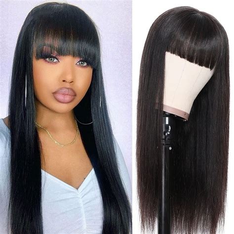 13a 180 Density Full Straight 13x6 Lace Front Wigs With Bangs Virgin