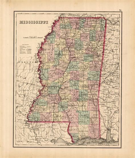 Grays 1876 Map Of Mississippi By Ow Gray And Son 1876 Art Source International Inc