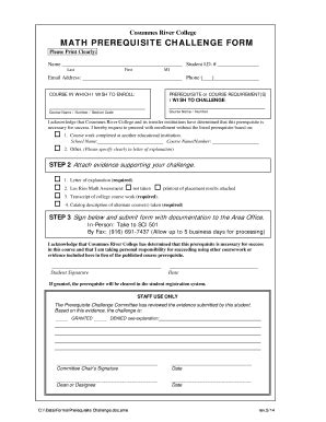 Fillable Online Crc Losrios MATH PREREQUISITE CHALLENGE FORM Crc