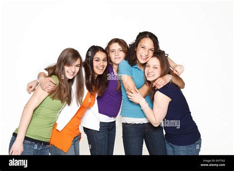 A Group Of Five Girls Having Fun And Hanging Out Stock Photo Alamy