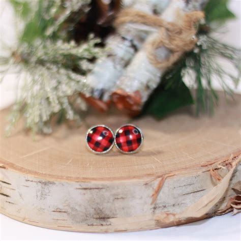 Buffalo Plaid Stud Earrings Etsy