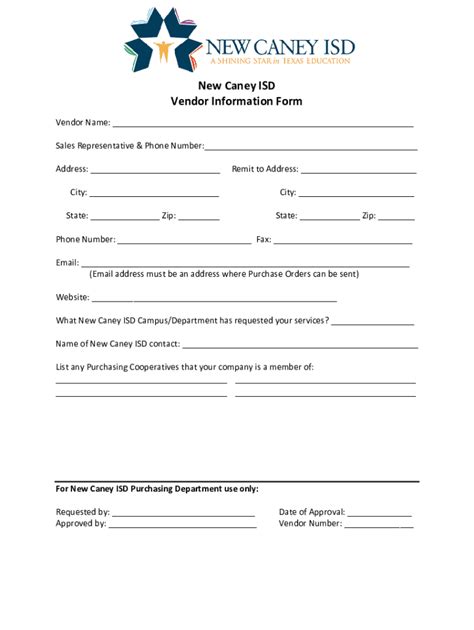 Fillable Online New Caney ISD Vendor Information Form Fax Email Print