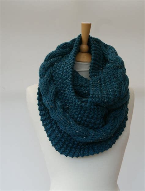 Chunky Knit Teal Cable Infinity Scarf Knitted Teal Scarf