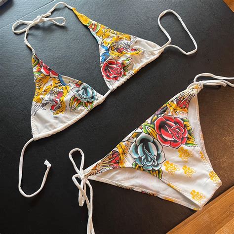 Vintage Y K S Ed Hardy White Tattoo Bikini Depop