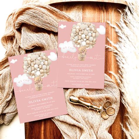 Bear Hot Air Balloon Pink Girl Baby Shower Invitation Zazzle