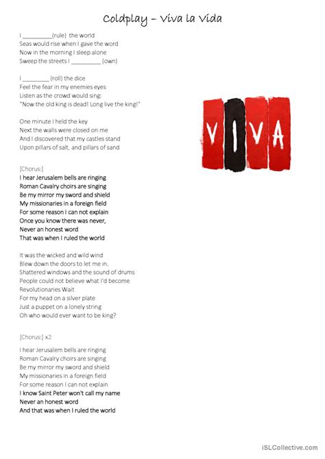 Coldplay Viva La Vida Song And Nur English Esl Worksheets Pdf And Doc
