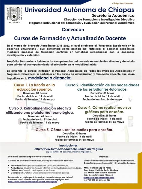 Organiza UNACH Cursos de Formación y Actualización Docente