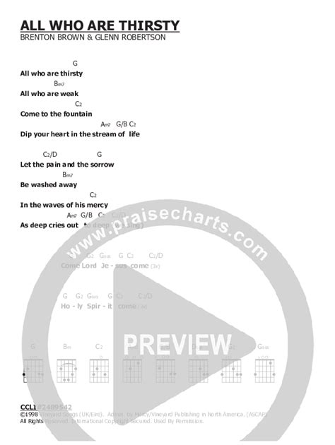 All Who Are Thirsty Chords PDF (Brian Doerksen) - PraiseCharts