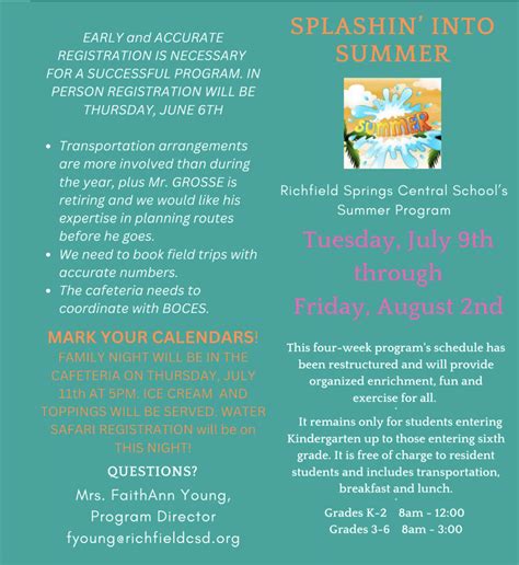 Summer Program Registration Open Richfield Springs Csd