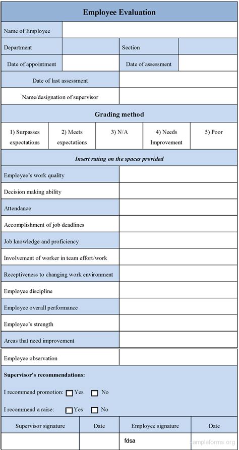 Employee Evaluation Form 9 Examples Format Pdf Examples - Riset