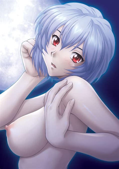 Rule 34 Blue Hair Blush Breasts Bust Female Hair Large Breasts Moon Neon Genesis Evangelion