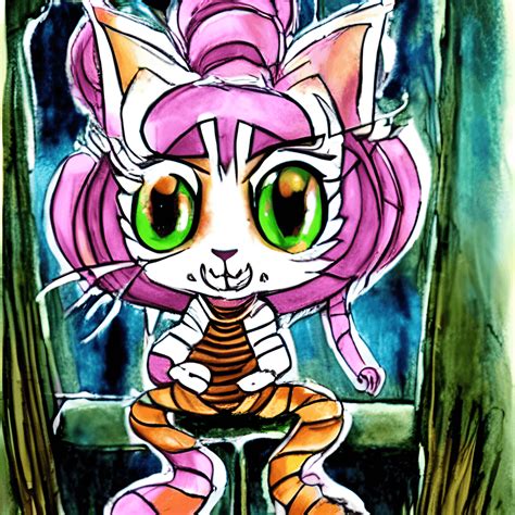 Cheshire Cat Chibi Cartoon Graphic · Creative Fabrica