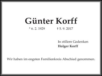 Traueranzeigen Von G Nter Korff Trauer Gedenken