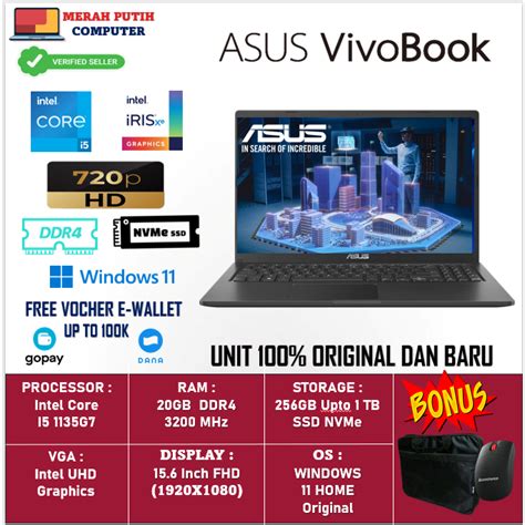 Jual Laptop Asus Vivobook F1500EA Intel Core I5 1135G7 20GB 1 TB SSD 15