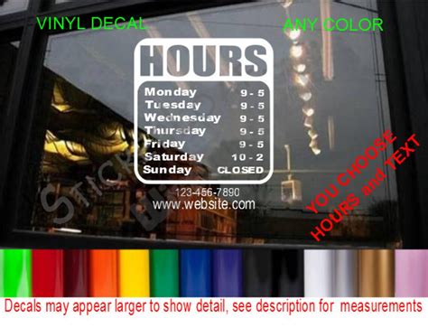 Store Hours Custom Window Decal Business Shop Storefront Door Etsy