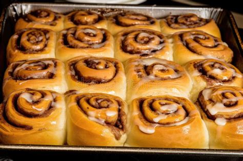 Tray Of Warm Gooey And Delicious Cinnamon Rolls Ready To Be Devoured