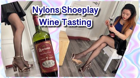 Backseam Pantyhose Shoeplay Wine Tasting Black Nylon Legs Feet Toes Sandal Heels Dangle Sexy