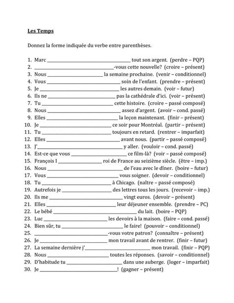 Pin By French Zone On All Tense Mixed Pqp Imparfait Pc French Worksheets Teaching French