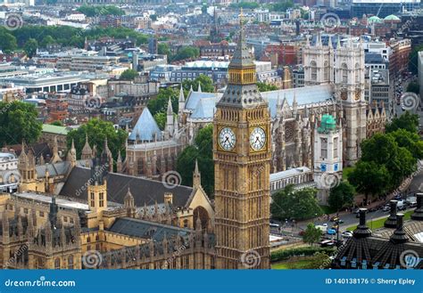 England London Aerial View Of Big Ben And Parliament Stock Photo