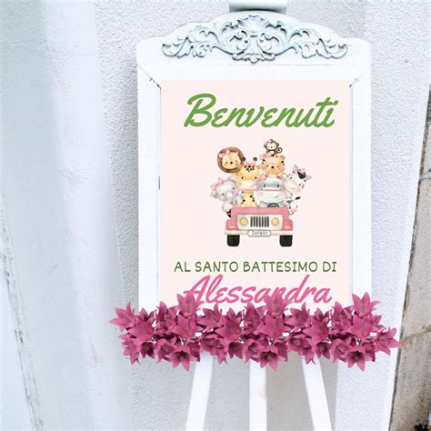 Cartellone Di Benvenuto Cerimonia Safari Battesimo Bambina Comunione