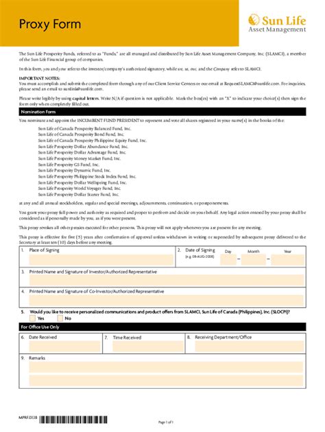 Fillable Online Proxy Form Sun Life Philippines Fax Email Print