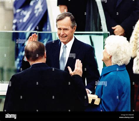 Us President George H W Bush Takes The Oath Of Office To Become The