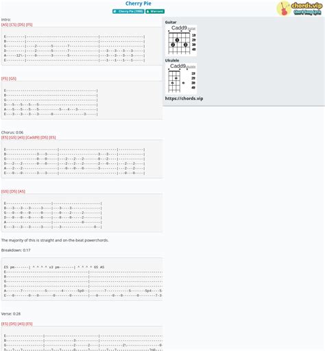 Chord: Cherry Pie - tab, song lyric, sheet, guitar, ukulele | chords.vip