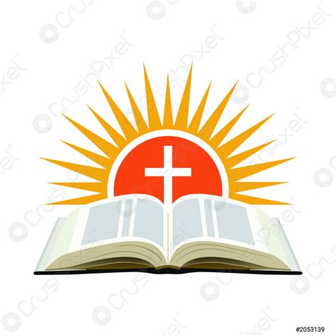 Bible Sunset And Cross Church Logo Concept Isolated On White Stock