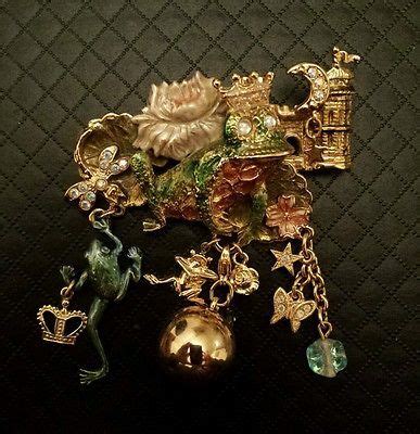 Kirks Folly Gold Tone Fairy Frog Prince Rhinestone Brooch Pin Enhancer