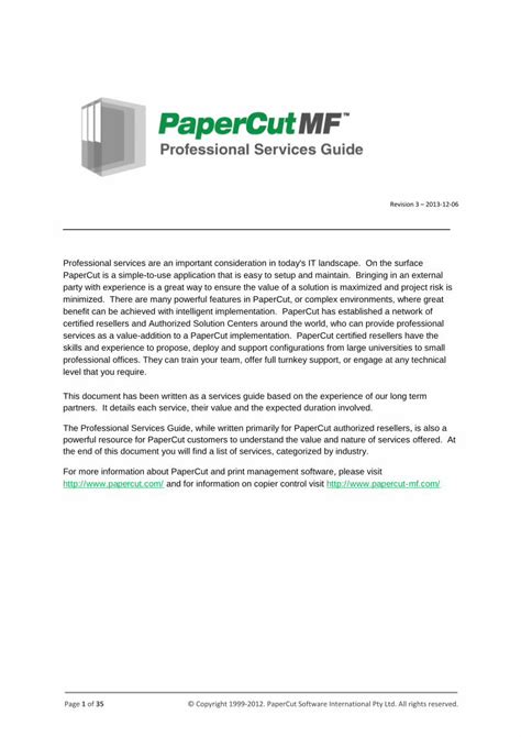 PDF PaperCut Professional Services Guide PaperCut Print