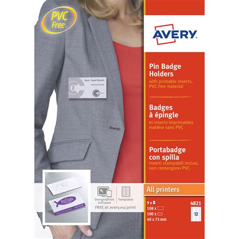 Avery badges avec épingle 40x75mm x 100 Badge et porte nom Avery sur