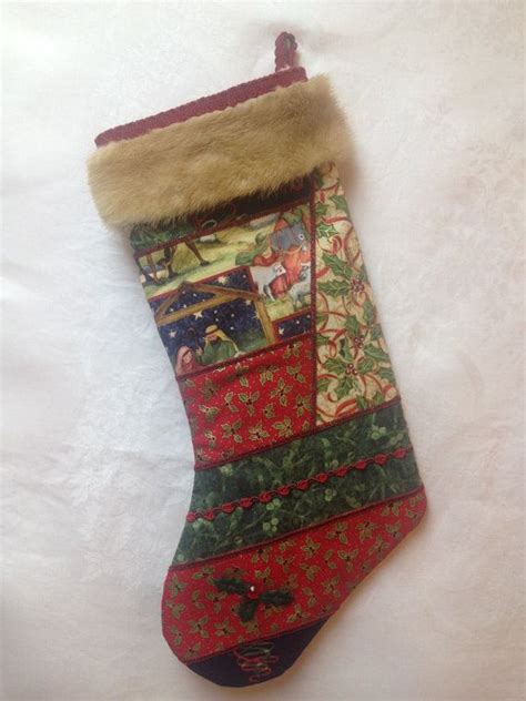 Nativity Christmas Stocking Re Purposed Mink Etsy Christmas