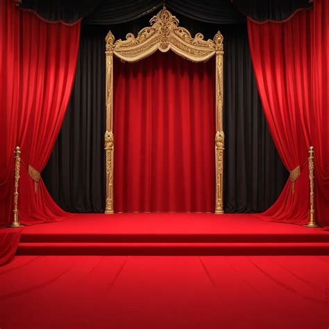 Premium Ai Image Podium With Red Carpet And Curtain In Glow Of