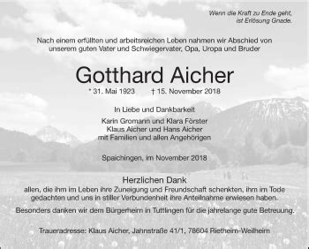 Traueranzeigen Von Gotthard Aicher Schwaebische De Trauerportal