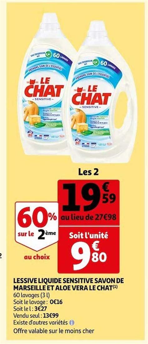 Promo Lessive Liquide Sensitive Savon De Marseille Et Aloe Vera Le Chat